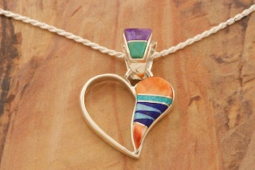 Calvin Begay Genuine Gemstones Sterling Silver Open Heart Pendant